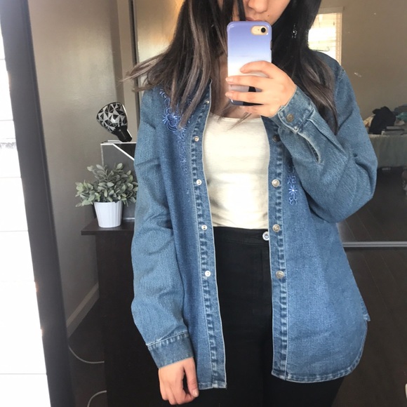 Jackets & Blazers - Vintage Denim Embroidered Shirt/Jacket